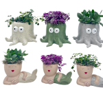 Sassy & Squidlo - Mermaid & Squid Planters W/Asst. 4" Foliage